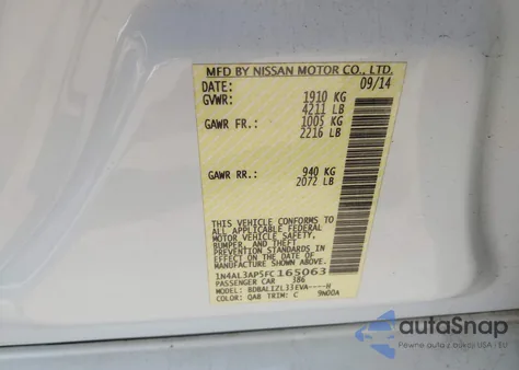 2015 Nissan Altima 2.5 Sv from USA, damaged, VIN 1N4AL3AP5FC165063